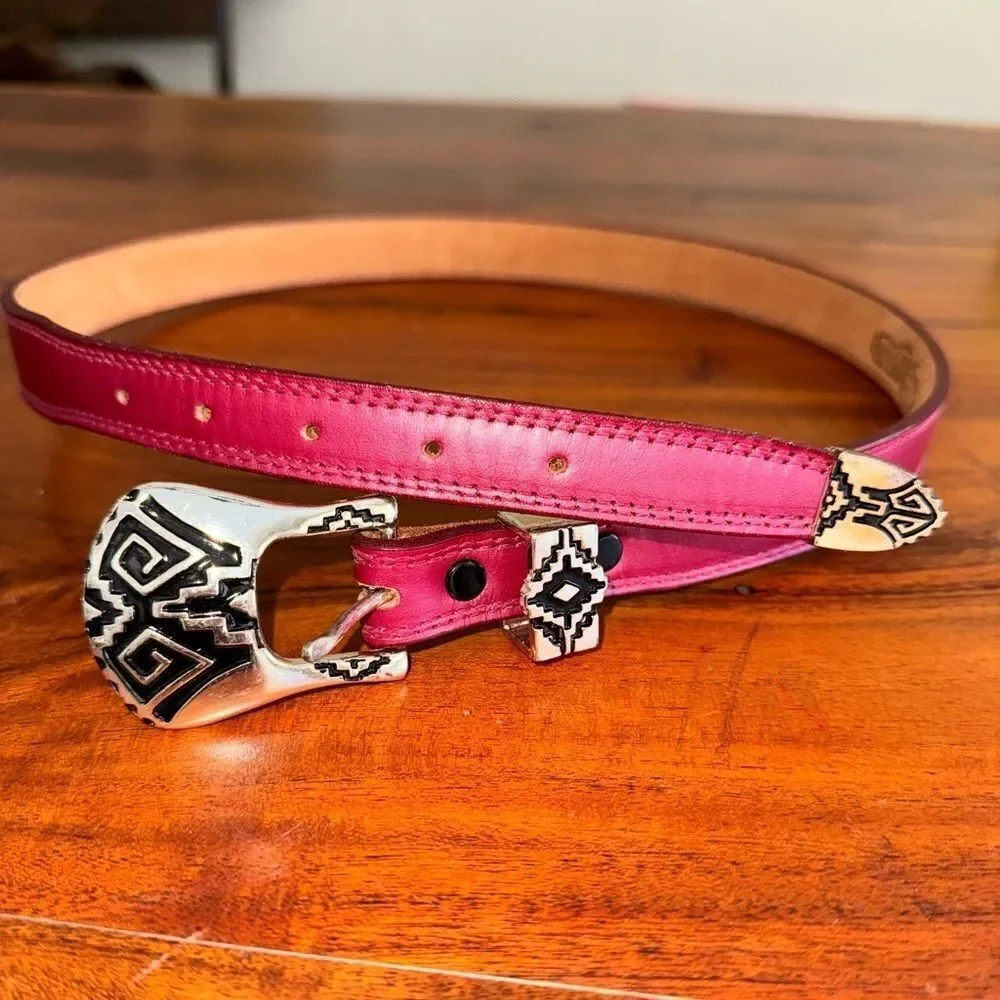 NOCONA Red Leather Tribal/Aztec style belt sz 32 EUC VINTAGE